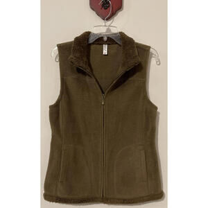 Exertek Womens Size Medium Brown Fleece Zip-Up Sleeveless Warm Vest! A5240